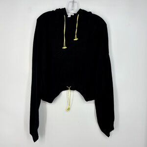 Topshop Womens Medium Pullover Cropped Sweater Black Yellow Drawstring Oversized